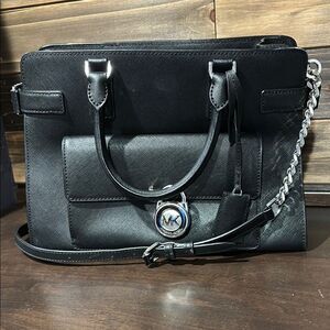 Michael Kors Emma Saffiano Leather Satchel Handbag Purse Black